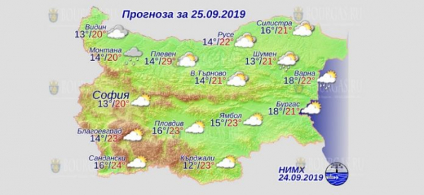 25 сентября в Болгарии — днем +29°С, в Причерноморье +22°С