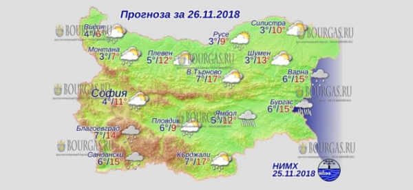 26 ноября в Болгарии — днем +17°С, в Причерноморье +15°С