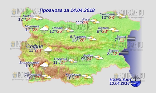 14 апреля в Болгарии — уже лето — днем +28°С, в Причерноморье пока весна +12°С