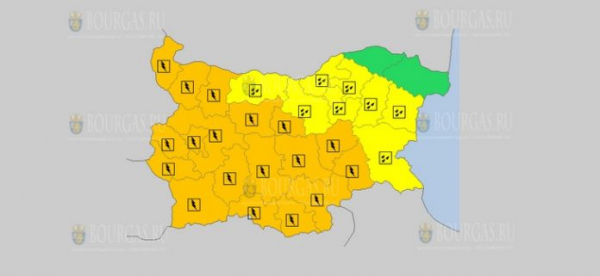 На 14-е июля в Болгарии — по всей стране дождевой и грозовой Оранжевый и Желтый коды опасности