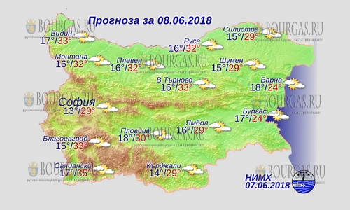 8 июня в Болгарии — непогода отступила, днем +35°С, в Причерноморье +24°С