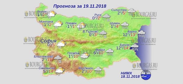19 ноября в Болгарии — днем +14°С, в Причерноморье +14°С