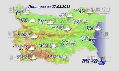 27 марта в Болгарии — осадки отступили, днем +16, в Причерноморье +9°С