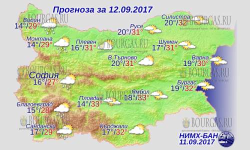 12 сентября в Болгарии — днем до +33°С, в Причерноморье снова лето — до +32°С