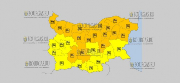 24 октября в Болгарии объявлены ветренный Оранжевый и Желтый коды опасности