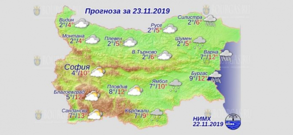 23 ноября Болгария в Болгарии — днем +13°С, в Причерноморье +12°С