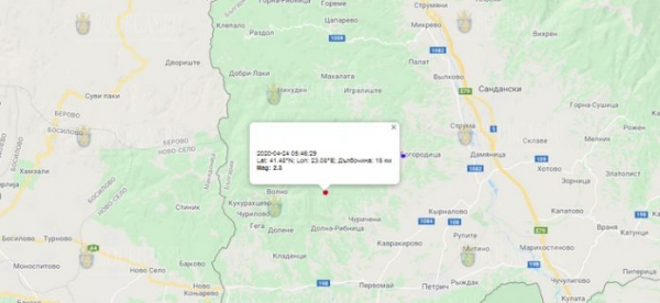 24 апреля 2020 года на Юго-Западе Болгарии произошло землетрясение