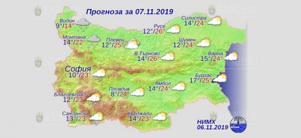 7 ноября в Болгарии — днем +26°С, в Причерноморье +25°С