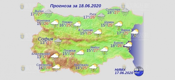18 июня в Болгарии — днем +28°С, в Причерноморье +26°С