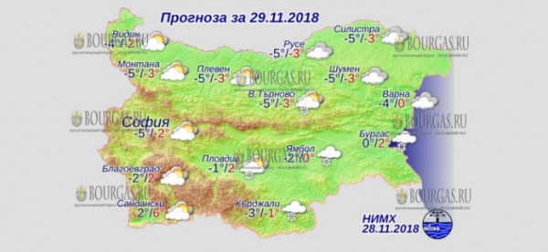 29 ноября в Болгарии — днем +6°С, в Причерноморье +2°С