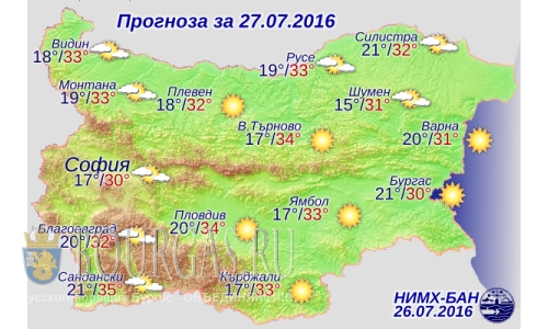 27 июля 2016 года в Болгарии погода будет просто идеальна