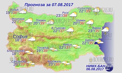 7 августа в Болгарии до +39°С, пекло не отступает, в Причерноморье до +35°С