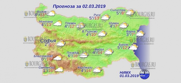 2 марта в Болгарии — днем +16°С, в Причерноморье +12°С