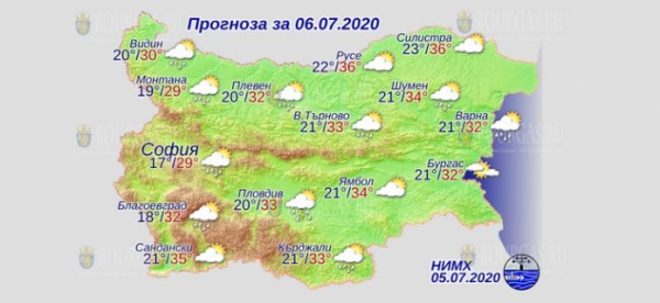 6 июля в Болгарии — днем +36°С, в Причерноморье +32°С