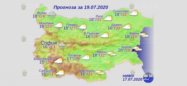 19 июля в Болгарии — днем +32°С, в Причерноморье +28°С