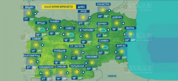30 июля в Болгарии — днем +37°С, в Причерноморье +33°С
