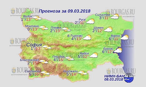 9 марта в Болгарии — днем до +16, в Причерноморье +12°С