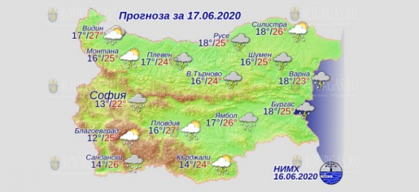 17 июня в Болгарии — днем +27°С, в Причерноморье +25°С