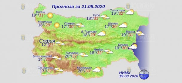 21 августа в Болгарии — днем +32°С, в Причерноморье +31°С