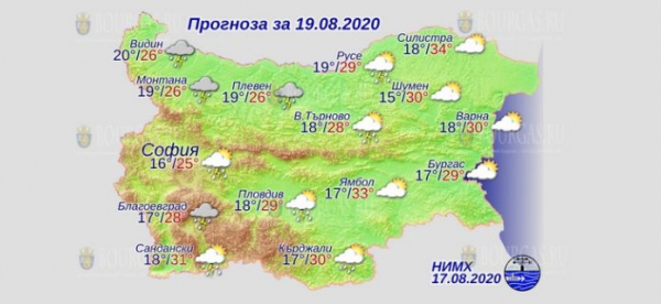 19 августа в Болгарии — днем +34°С, в Причерноморье +30°С