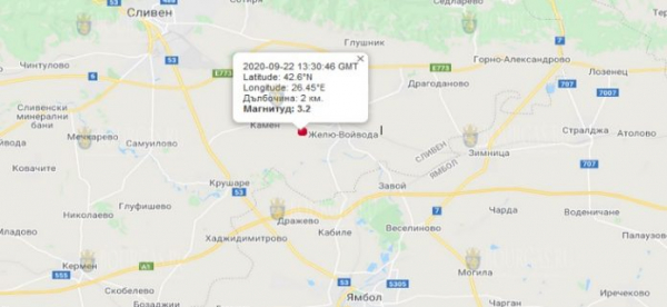 22-го сентября 2020 года на Юго-Востоке Болгарии произошло землетрясение