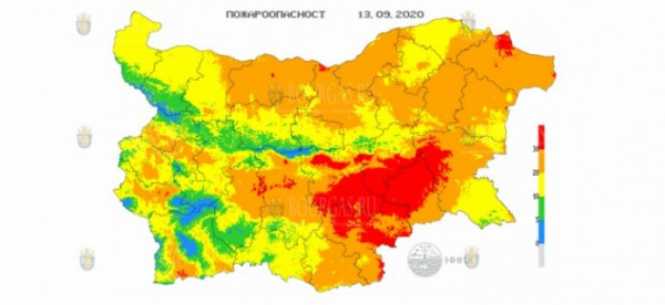 13-го сентября в 12 областях Болгарии объявлен Красный код пожароопасности
