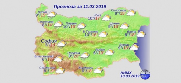 11 марта в Болгарии — днем +20°С, в Причерноморье +18°С