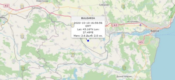10-го октября 2020 года на Востоке Болгарии произошло землетрясение