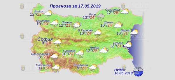17 мая в Болгарии — днем +25°С, в Причерноморье +21°С