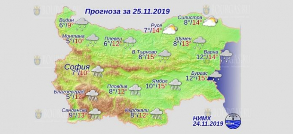 25 ноября Болгария в Болгарии — днем +15°С, в Причерноморье +15°С