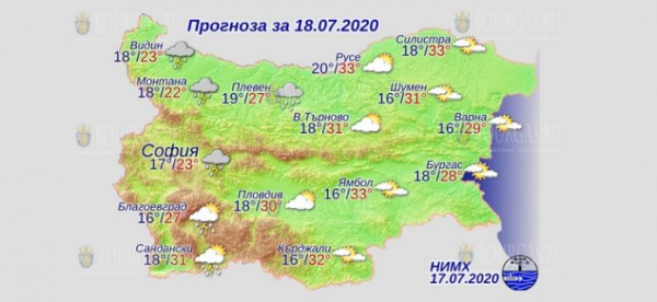 18 июля в Болгарии — днем +33°С, в Причерноморье +28°С