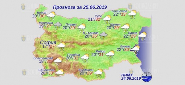 25 июня в Болгарии — днем +33°С, в Причерноморье +30°С