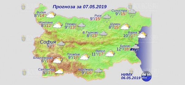 7 мая в Болгарии — днем +17°С, в Причерноморье +18°С