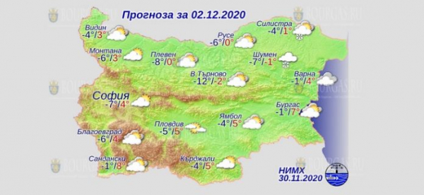 2 декабря в Болгарии — днем +8°С, в Причерноморье +7°С