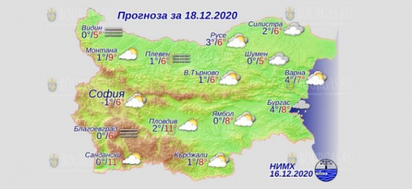 18 декабря в Болгарии — днем +11°С, в Причерноморье +8°С