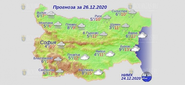 26 декабря в Болгарии — днем +15°С, в Причерноморье +13°С