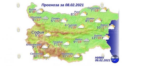 8 февраля в Болгарии — днем +18°С, в Причерноморье +18°С
