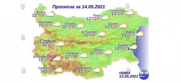 14 мая в Болгарии — днем +28°С, в Причерноморье +23°С