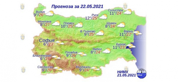 22 мая в Болгарии — днем +27°С, в Причерноморье +23°С