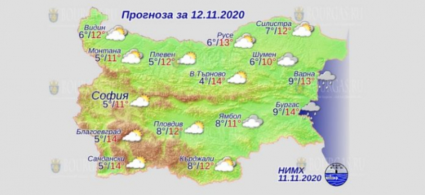 12 ноября в Болгарии — днем +14°С, в Причерноморье +14°С