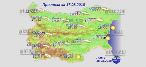 17 августа в Болгарии — солнечно, днем +35°С, в Причерноморье +32°С