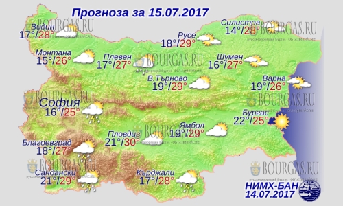 15 июля погода в Болгарии +30°С, кратковременные дожди и грозы