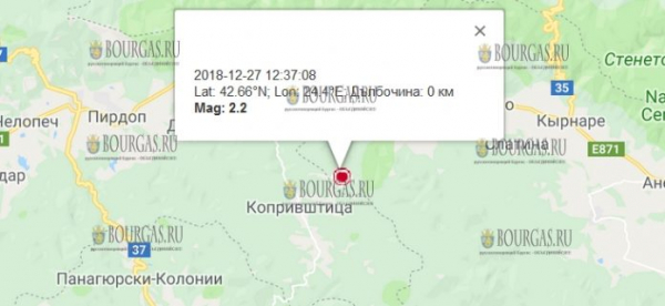 27 декабря 2018 года в Болгарии произошло землетрясение 2,2 балла по шкале Рихтера
