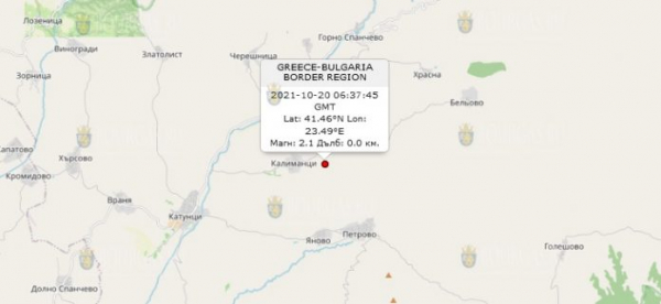 20 октября 2021 года в Болгарии произошло землетрясение