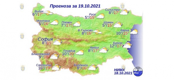 19 октября в Болгарии — днем +20°С, в Причерноморье +17°С