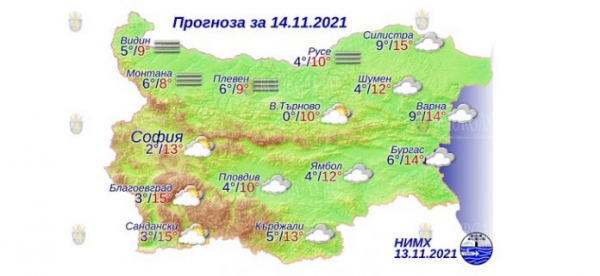 14 ноября в Болгарии — днем +15°С, в Причерноморье +14°С