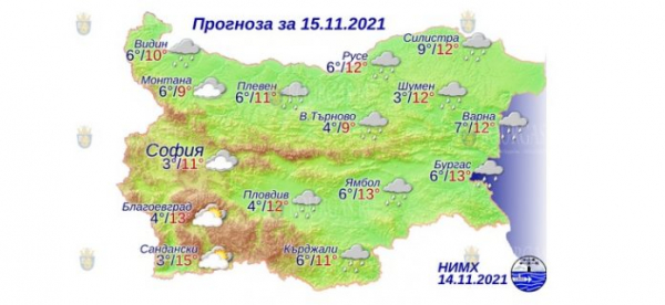 15 ноября в Болгарии — днем +15°С, в Причерноморье +14°С