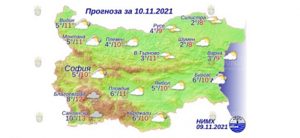 10 ноября в Болгарии — днем +13°С, в Причерноморье +10°С