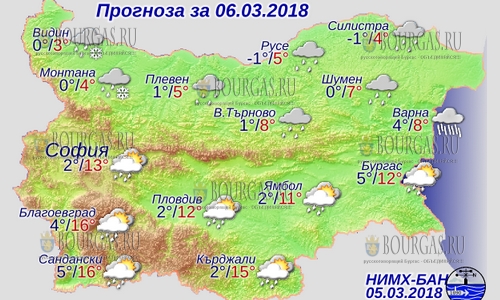 6 марта в Болгарии — днем до +16, в Причерноморье +12°С