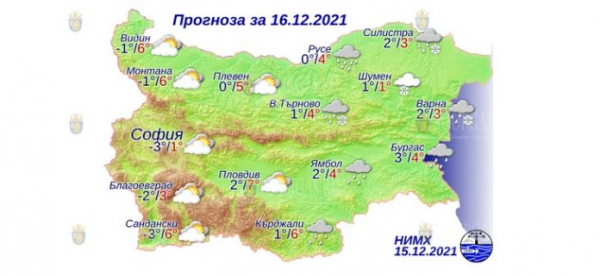 16 декабря в Болгарии — днем +7°С, в Причерноморье +4°С